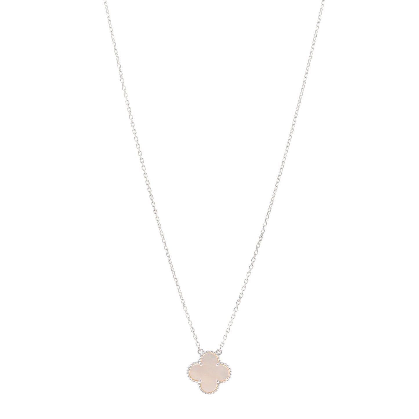 18K White Gold Mother of Pearl Vintage Alhambra Pendant Necklace