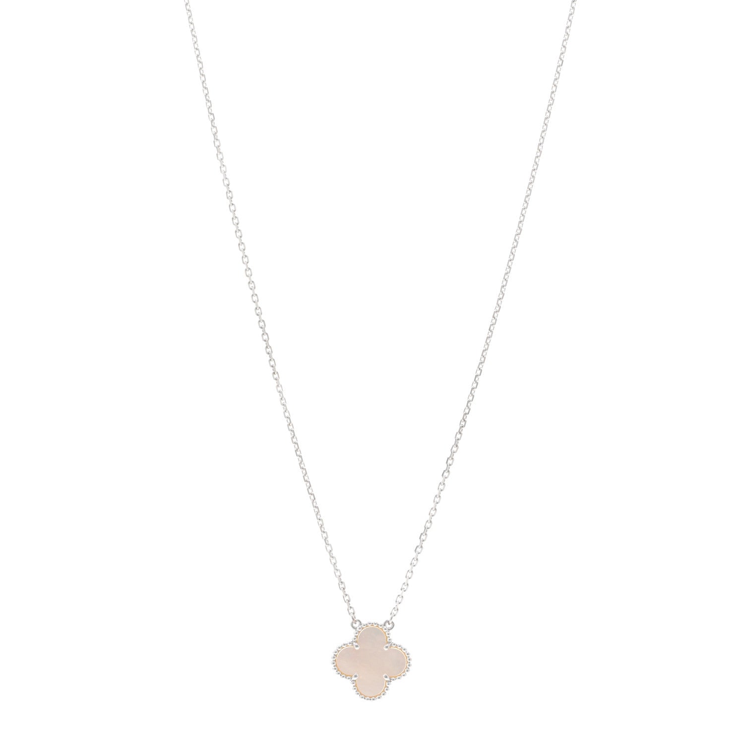 Van Cleef & Arpels 18K White Gold Mother of Pearl Vintage Alhambra Pendant Necklace 1 of 5