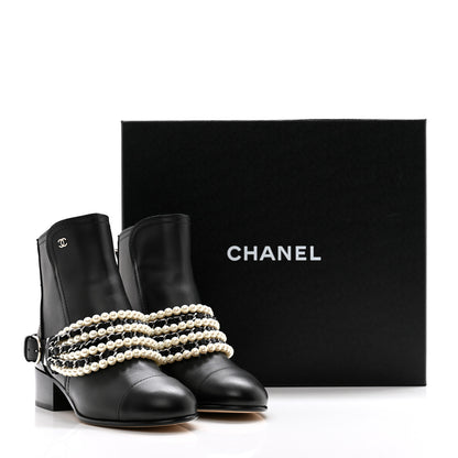 Chanel Calfskin Pearl Cap Toe Short Boots 36.5 Black 12 of 12