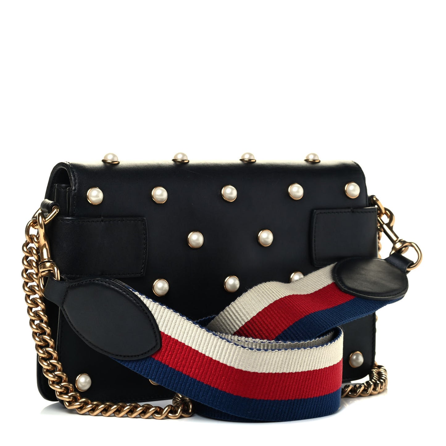 Nappa Pearl Studded Mini Queen Margaret Broadway Shoulder Bag Black