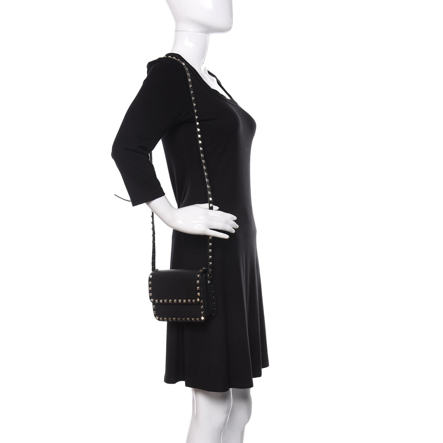Vitello Rockstud Flap Crossbody Bag Black