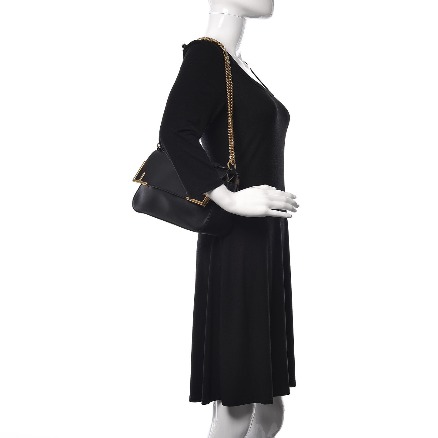 Vitello Grace Glazed Fabric FF 1974 Double F Shoulder Bag Black Mogano Panna