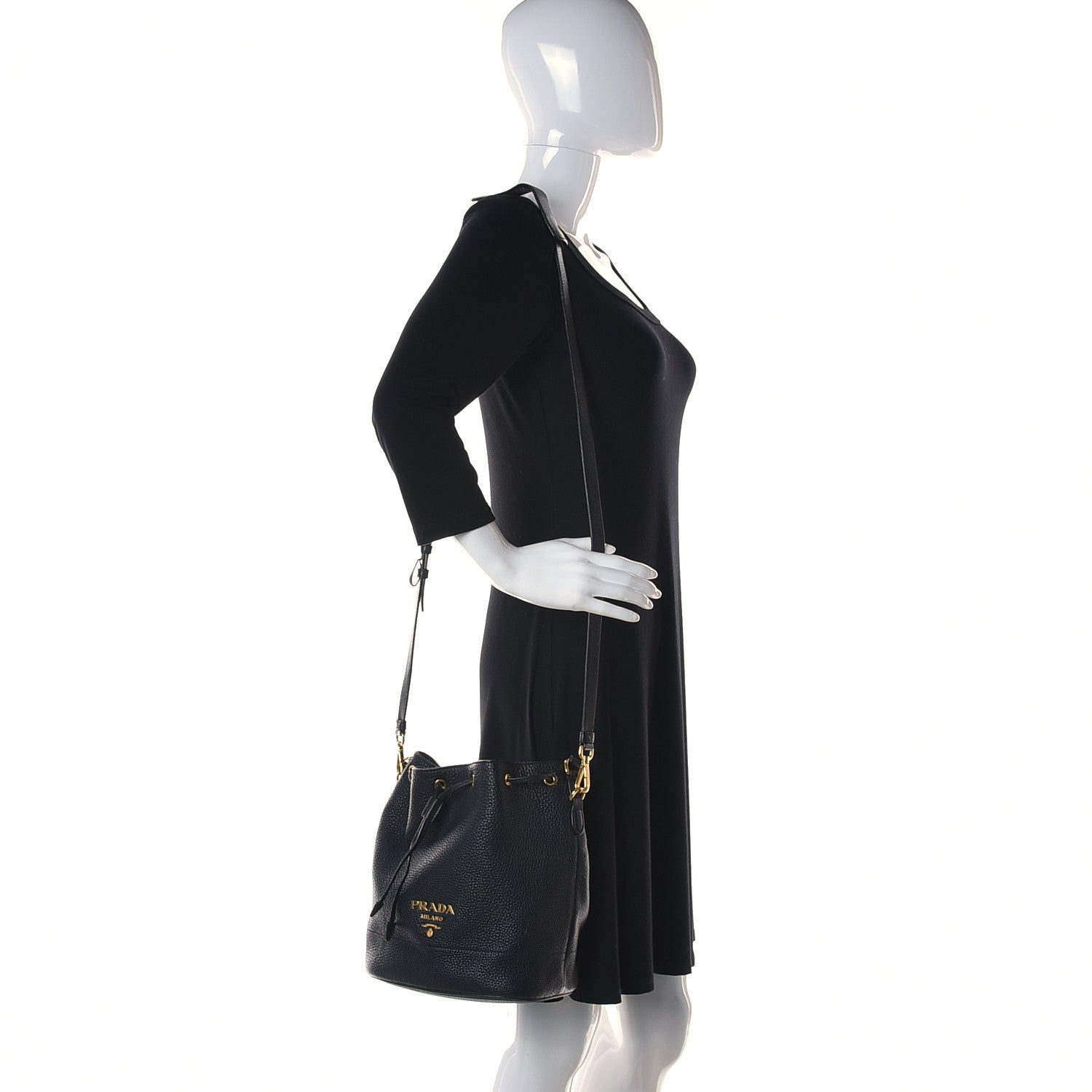 Prada Vitello Daino Bucket Bag Black 2 of 9