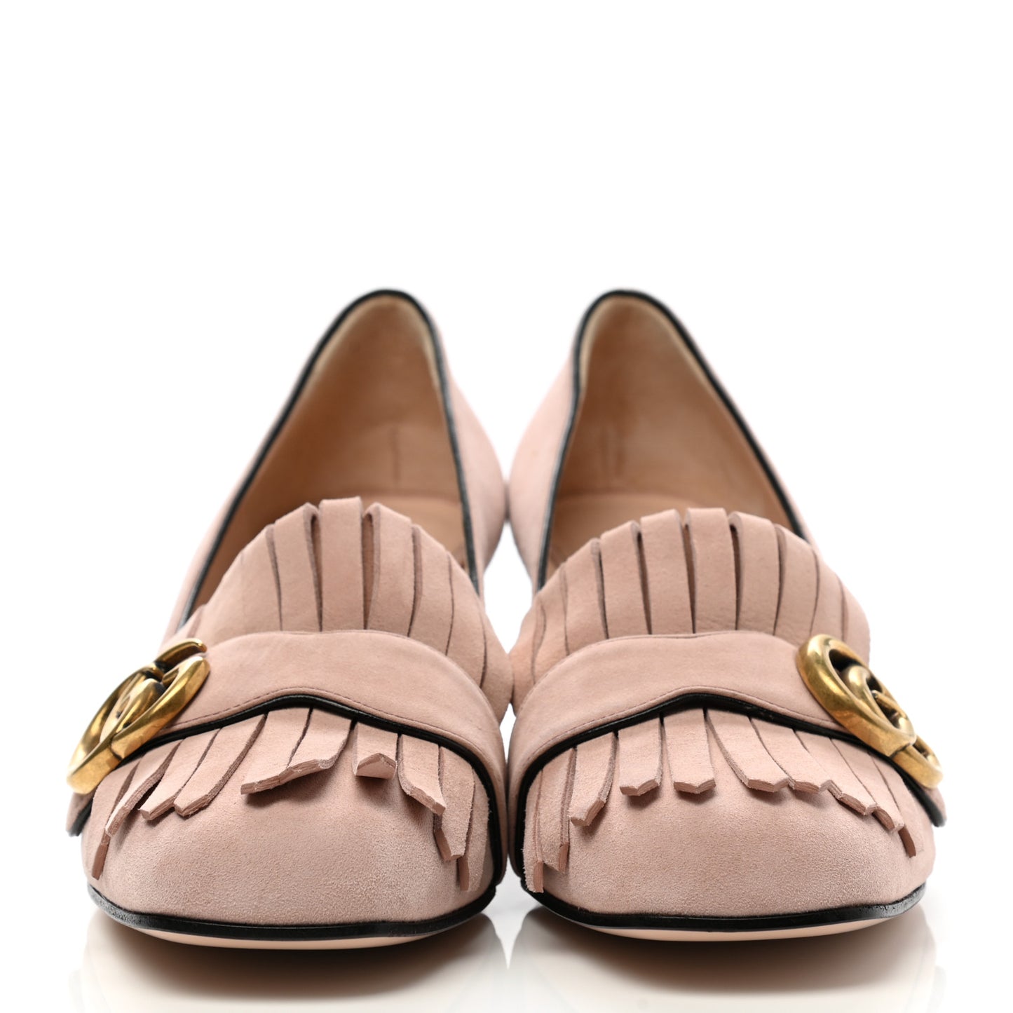 Kid Scamosciato GG Marmont Fringe 50mm Loafer Pumps 37.5 Crystal Pink