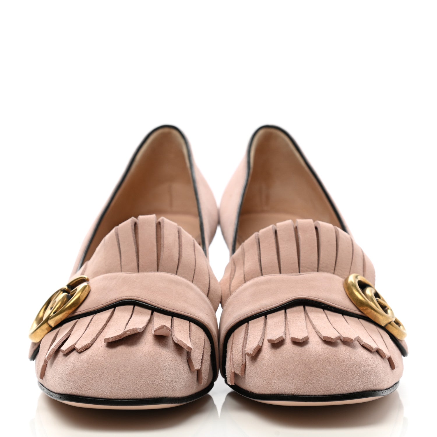 Gucci Kid Scamosciato GG Marmont Fringe 50mm Loafer Pumps 37.5 Crystal Pink 2 of 11
