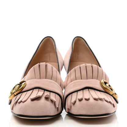 Gucci Kid Scamosciato GG Marmont Fringe 50mm Loafer Pumps 37.5 Crystal Pink 2 of 11