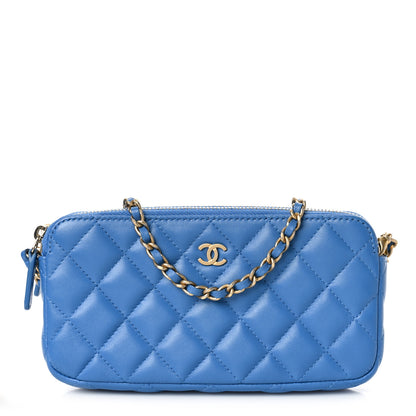Chanel Lambskin Quilted Small Clutch With Chain Blue 1 of 10
