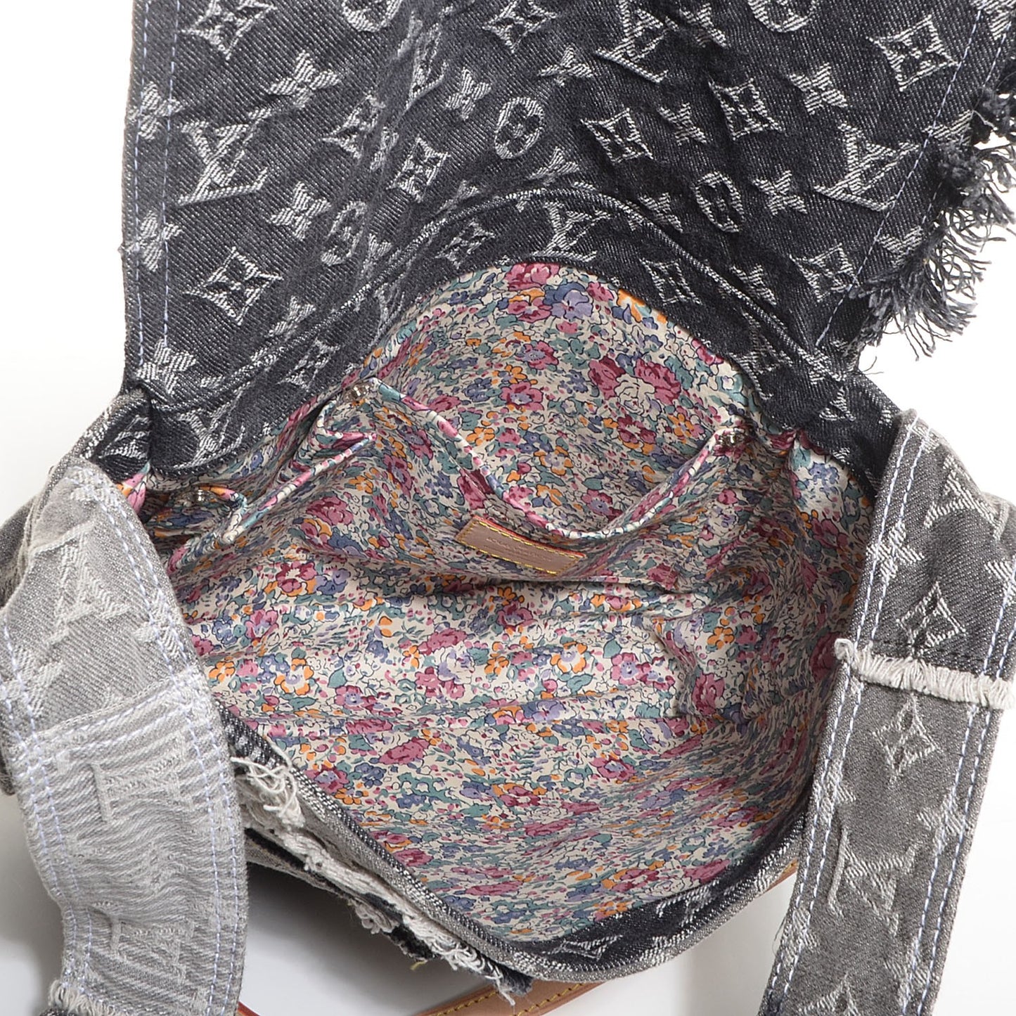 Denim Patchwork Posty Messenger Bag Gris