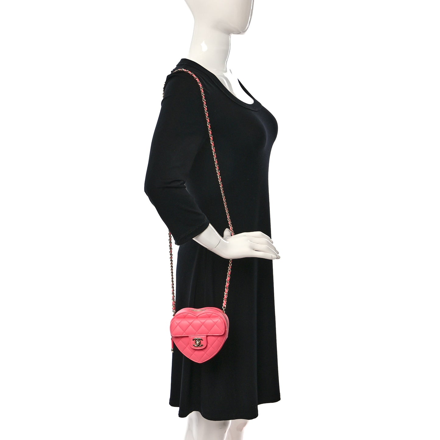 Lambskin Quilted CC In Love Heart Clutch With Chain Pink