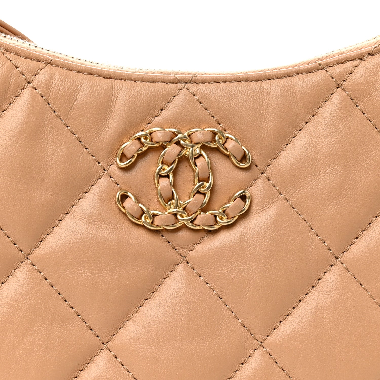 Chanel Crumpled Calfskin Quilted Braided CC Hobo Beige 8 of 11