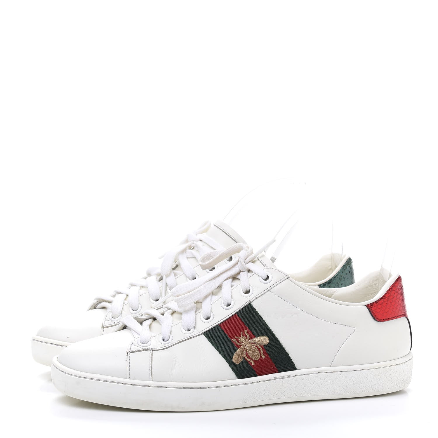 Gucci Calfskin Ayers Bee Embroidered Womens Ace Sneakers 37 White Green 2 of 8
