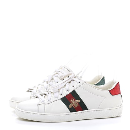 Gucci Calfskin Ayers Bee Embroidered Womens Ace Sneakers 37 White Green 2 of 8