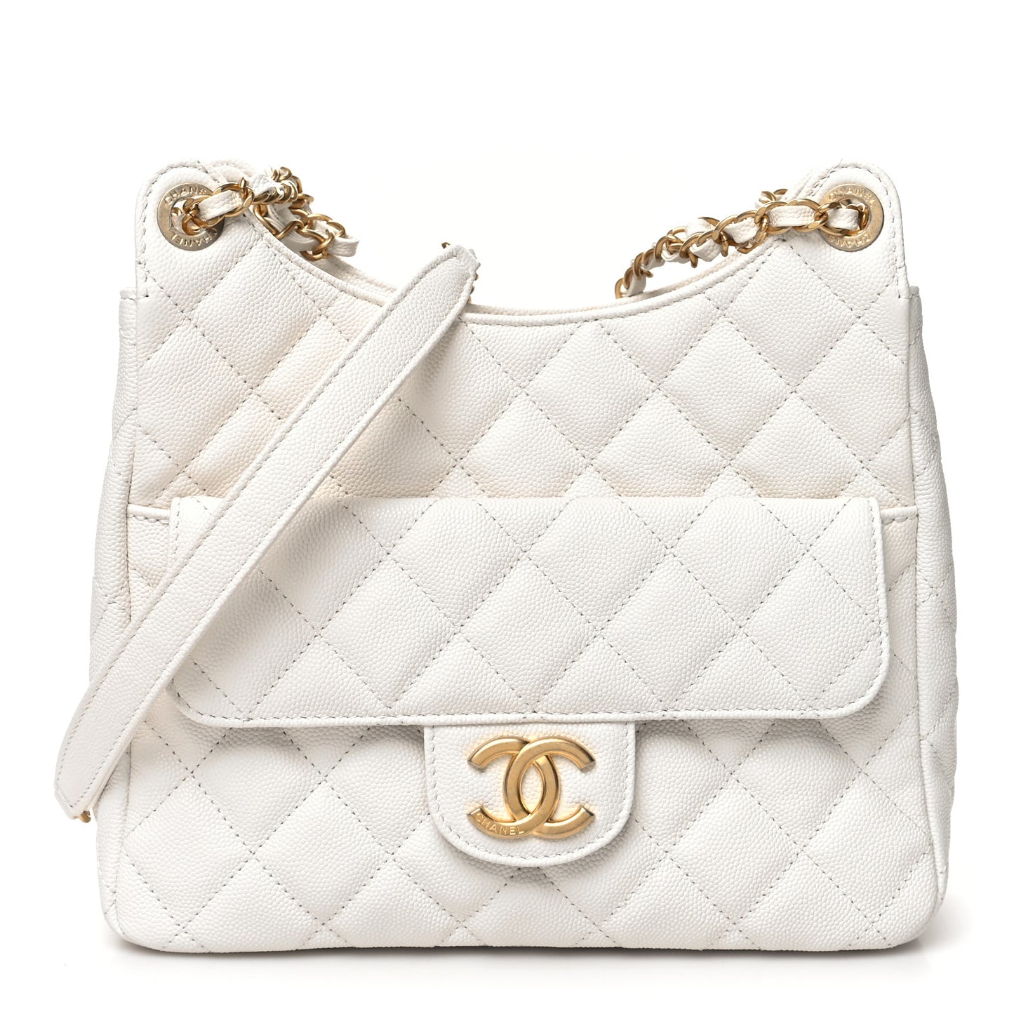 Caviar Quilted Wavy CC Hobo White