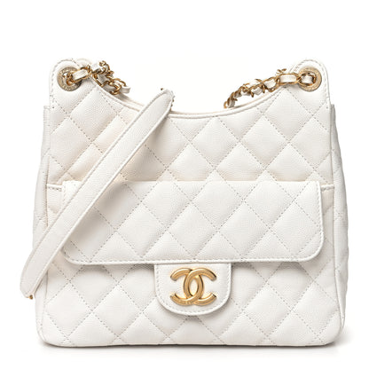 Chanel Caviar Quilted Wavy CC Hobo White 1 of 10