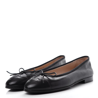 Chanel Lambskin Cap Toe Ballerina Flats 37 Black 3 of 11