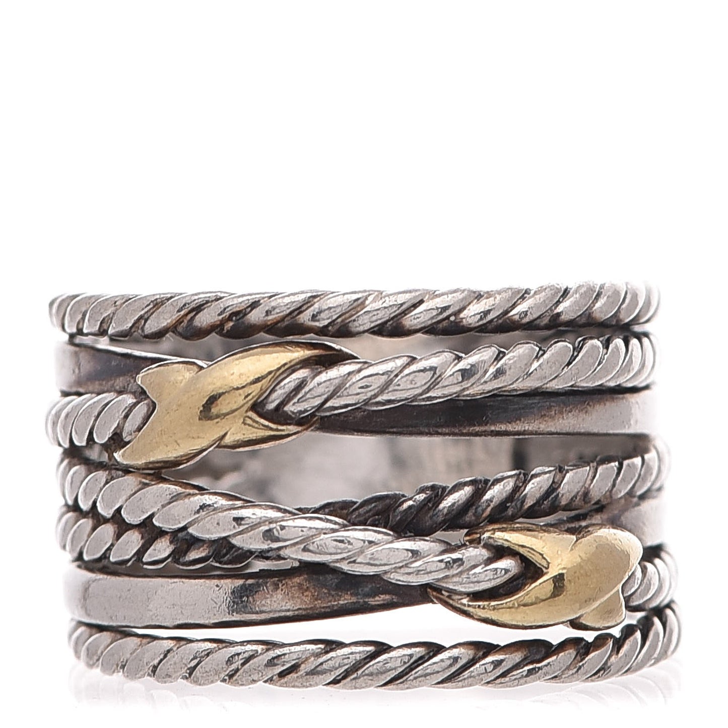 Sterling Silver 18K Yellow Gold 14mm Double X Crossover Ring 52 6