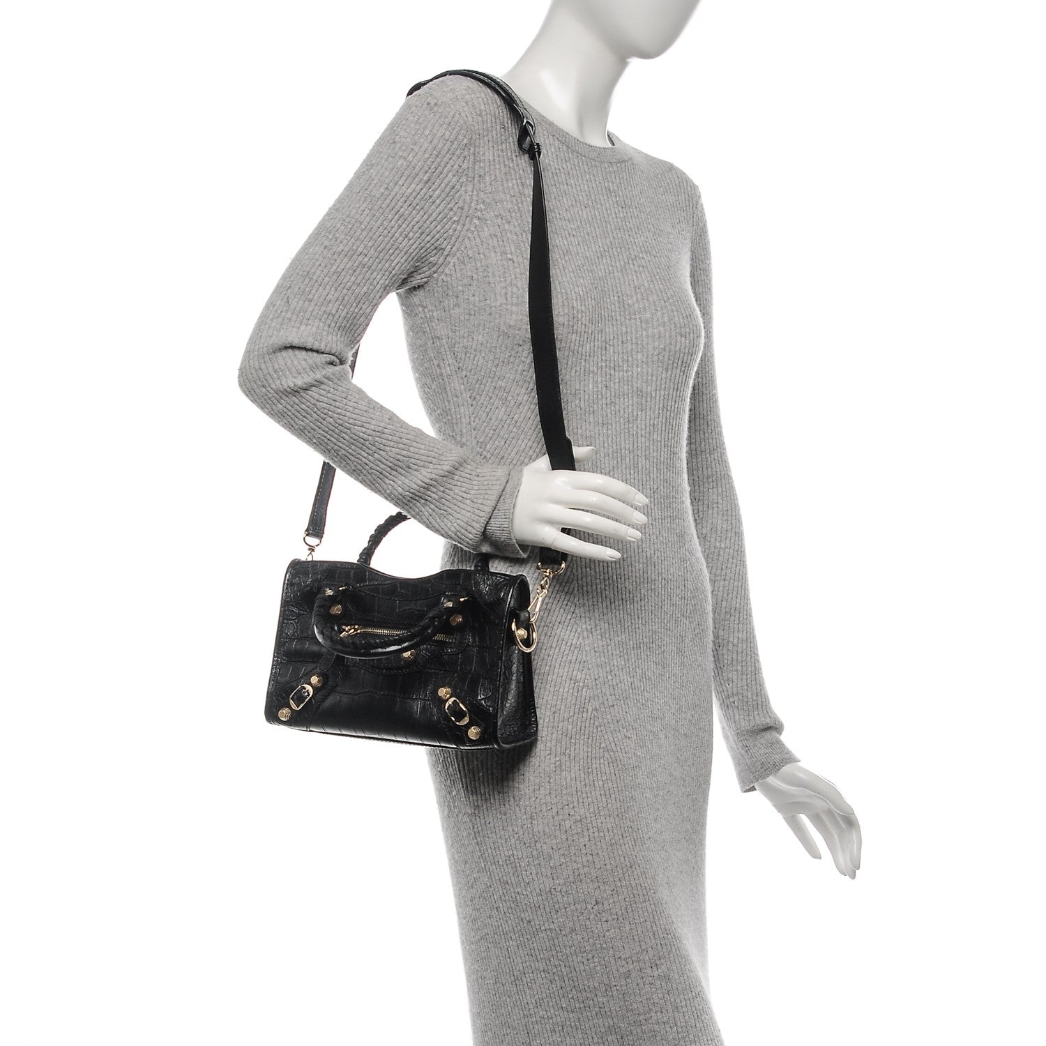 Balenciaga Calfskin Crocodile Embossed Giant 12 Gold Hardware Mini City Black 2 of 7