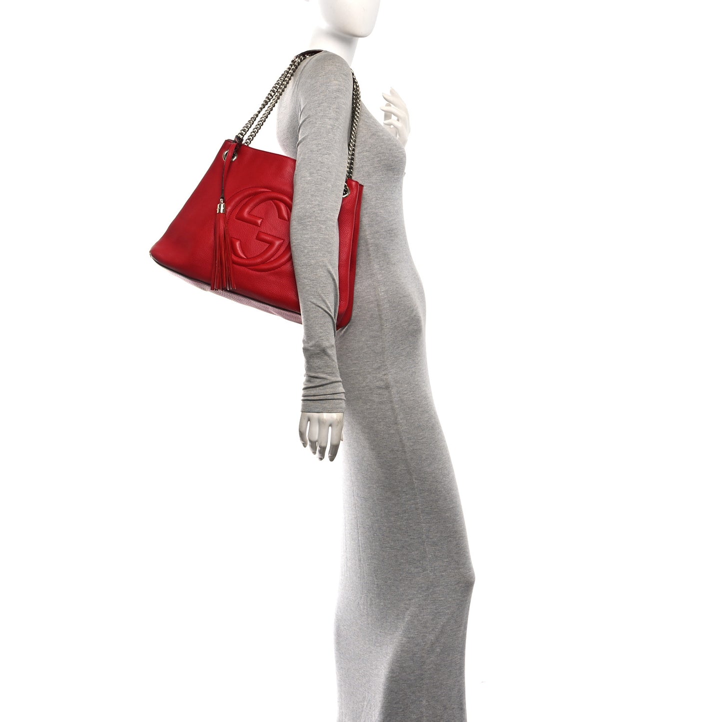 Pebbled Calfskin Medium Soho Chain Shoulder Bag Tabasco Red
