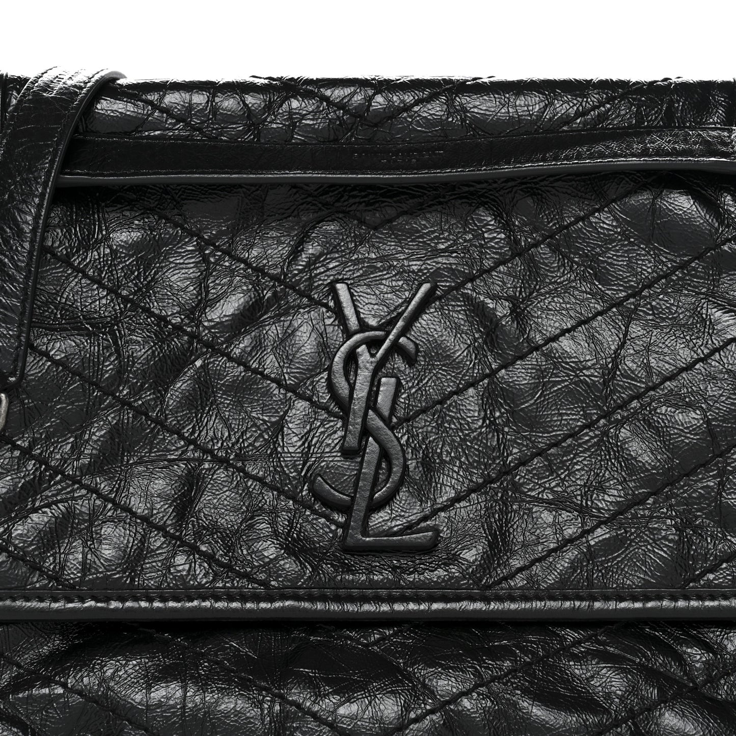 Crinkled Calfskin Matelasse Monogram Medium Niki Chain Satchel Black