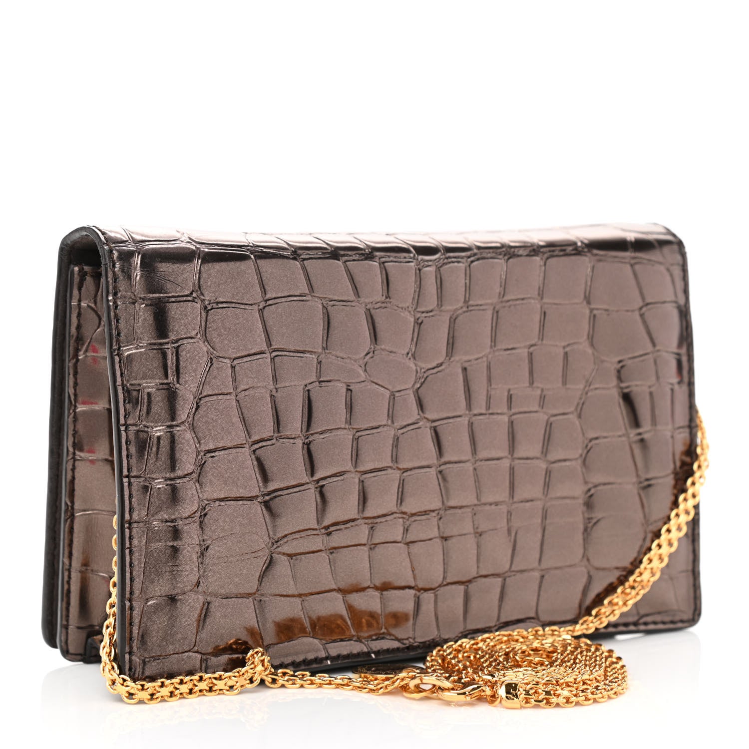 Stella McCartney Metallic Embossed Crocodile Effect Crossbody Clutch Bronze 3 of 8