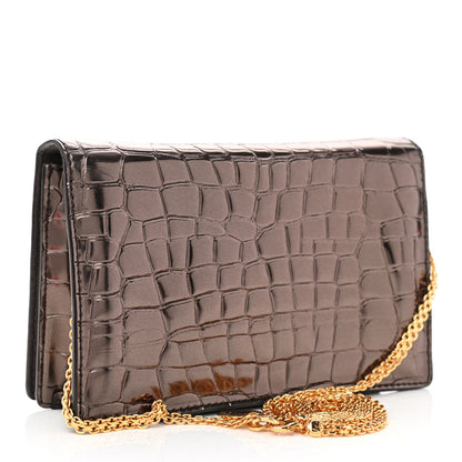 Stella McCartney Metallic Embossed Crocodile Effect Crossbody Clutch Bronze 3 of 8