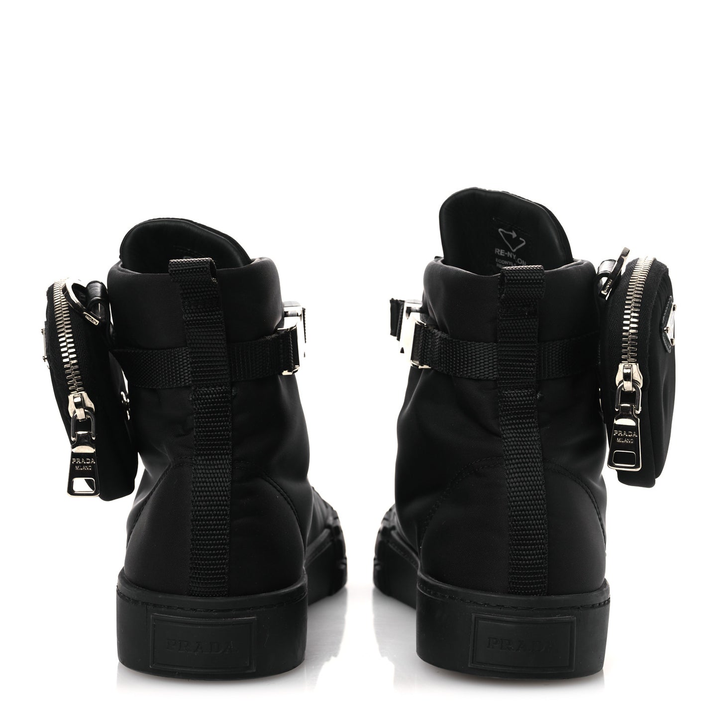 Re-Nylon Gabardine Triangle Womens Wheel Pouch Pocket High Top Sneakers 38 Black