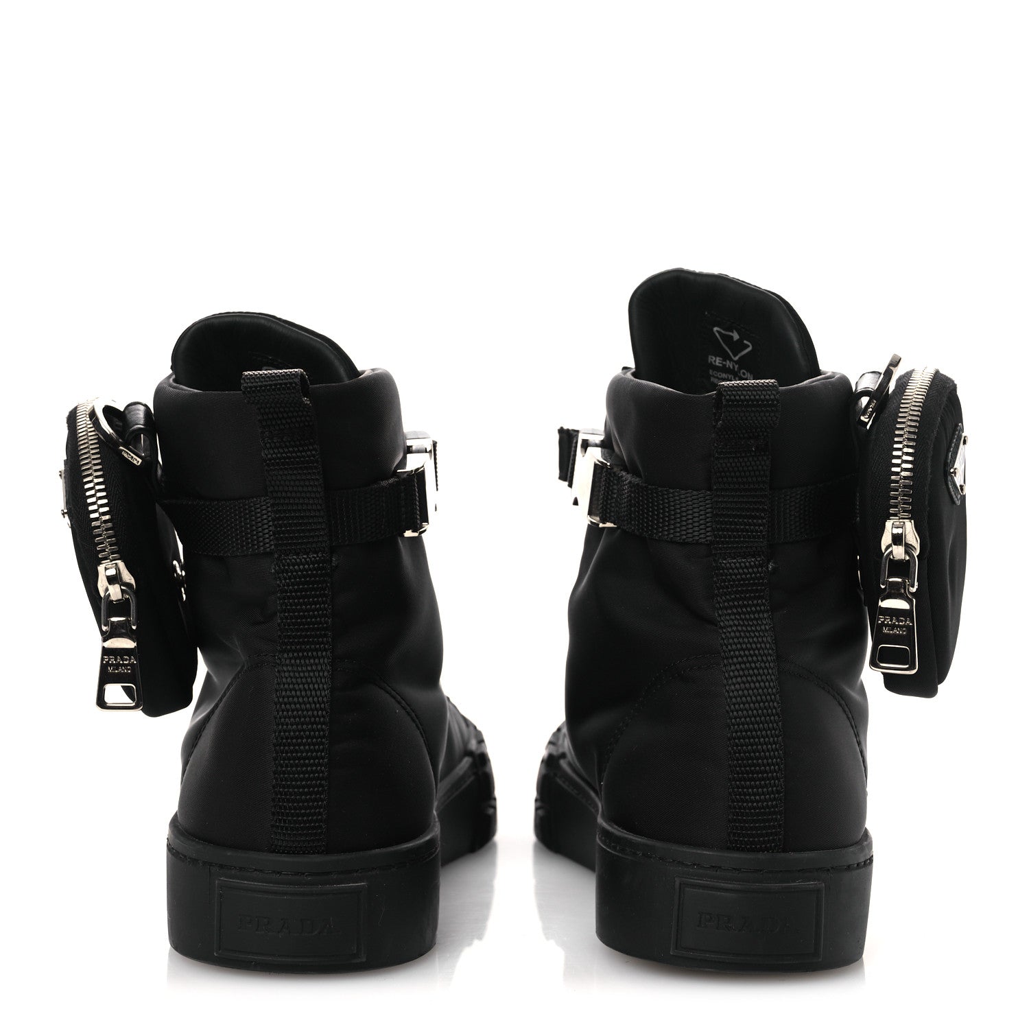 Prada Re-Nylon Gabardine Triangle Womens Wheel Pouch Pocket High Top Sneakers 38 Black 6 of 12