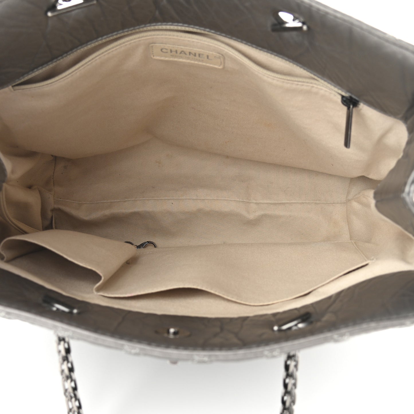 Metallic Aged Calfskin Quilted Reissue 2.55 Tote Dark Grey