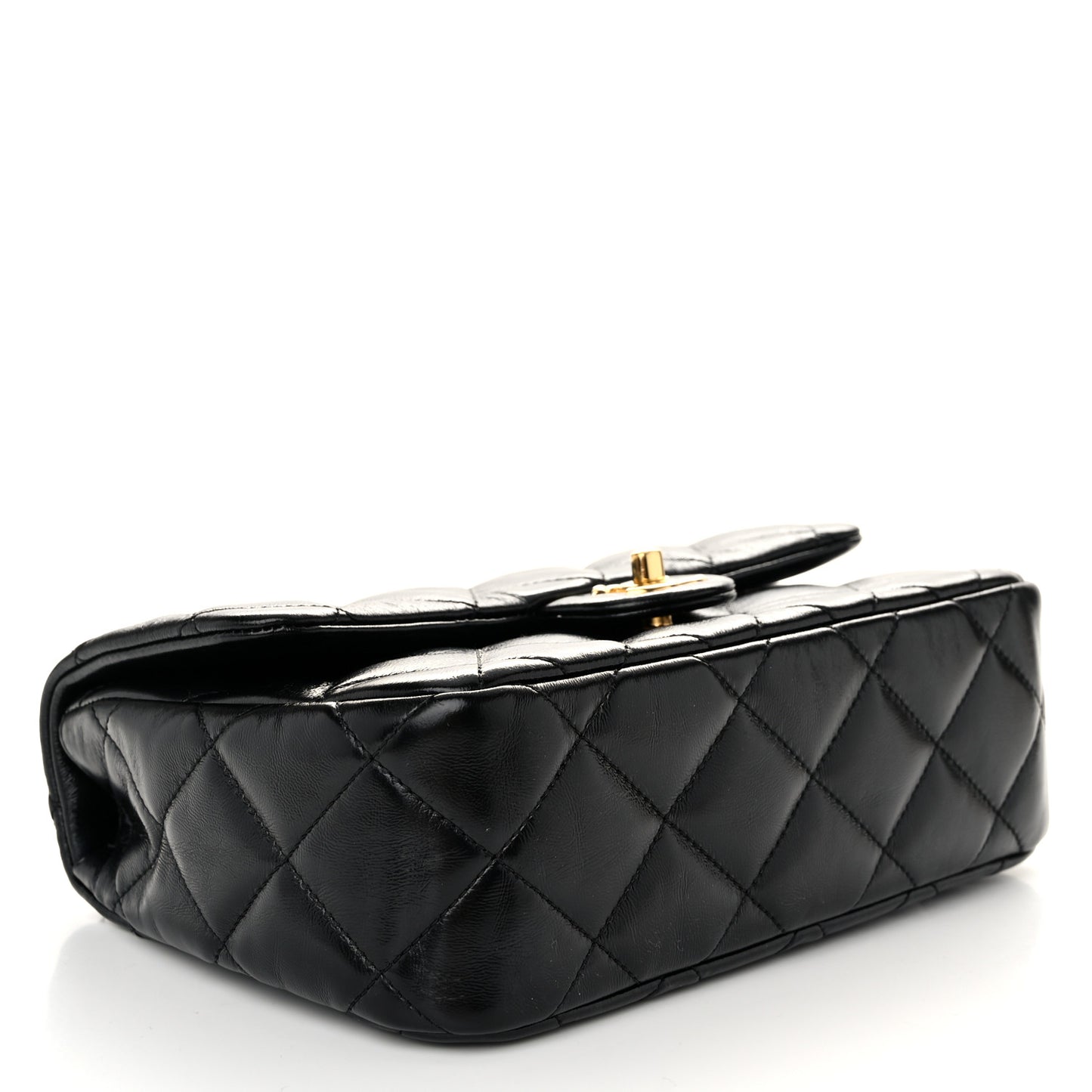 Shiny Lambskin Quilted Twisted Links Top Handle Flap Black