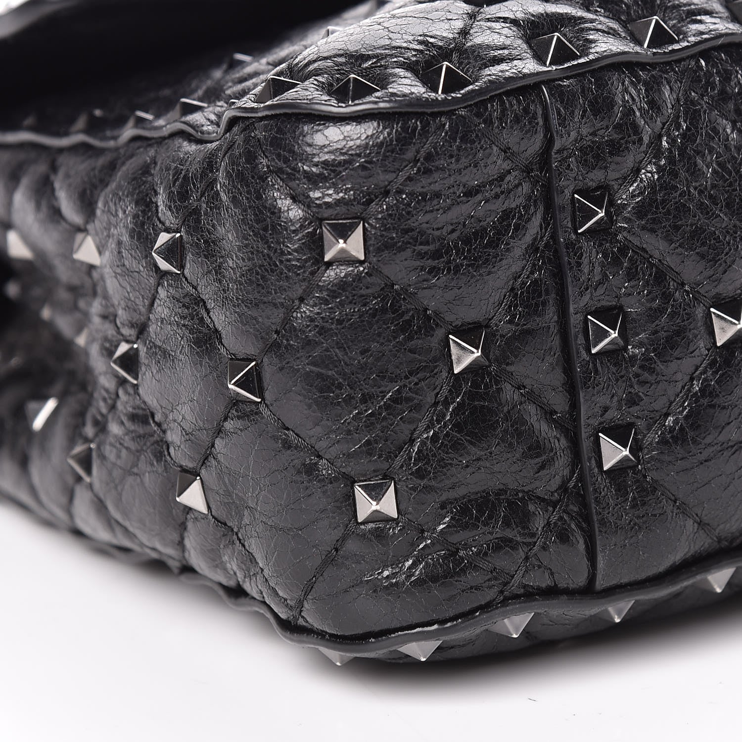 Valentino Garavani Craquele Nappa Medium Rockstud Spike Shoulder Bag Black 8 of 11