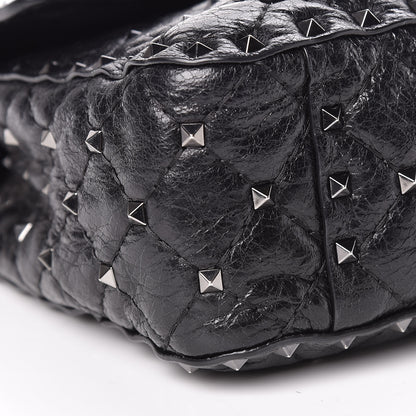 Valentino Garavani Craquele Nappa Medium Rockstud Spike Shoulder Bag Black 8 of 11