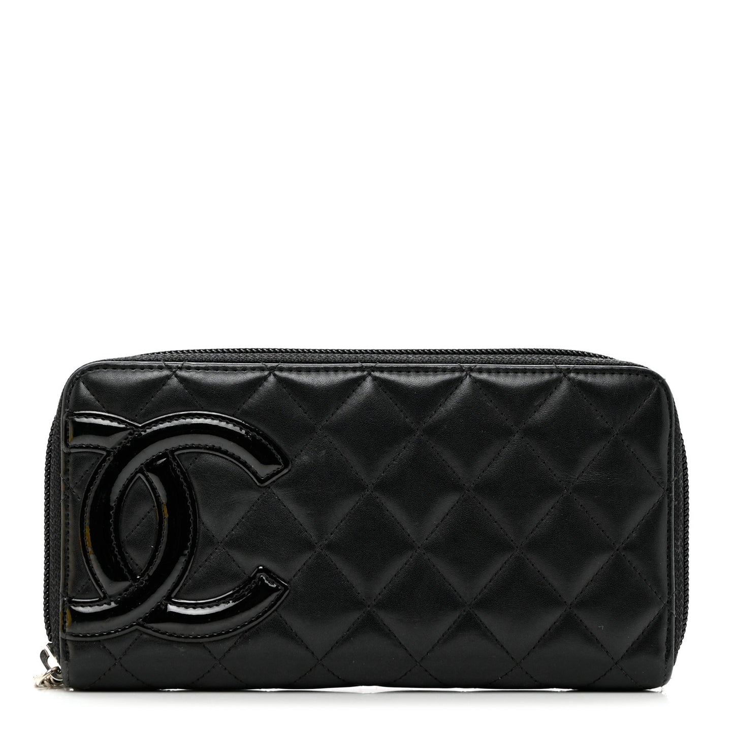 Calfskin Quilted Cambon Large Gusset Zip Around Wallet Black