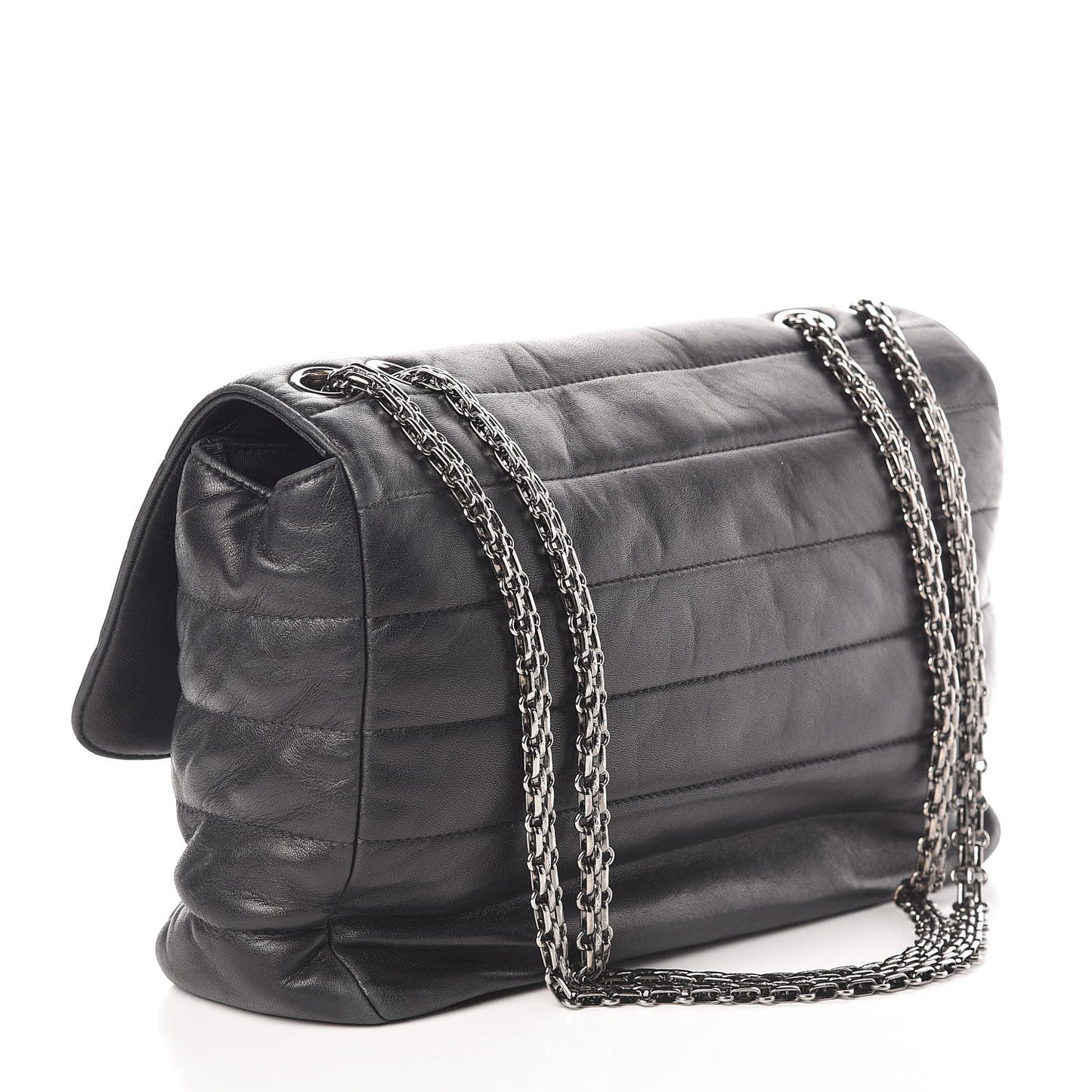 Lambskin Horizontal Quilt Mademoiselle Flap Black