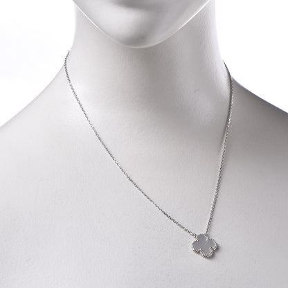 Van Cleef & Arpels 18K White Gold Mother of Pearl Vintage Alhambra Pendant Necklace 2 of 8