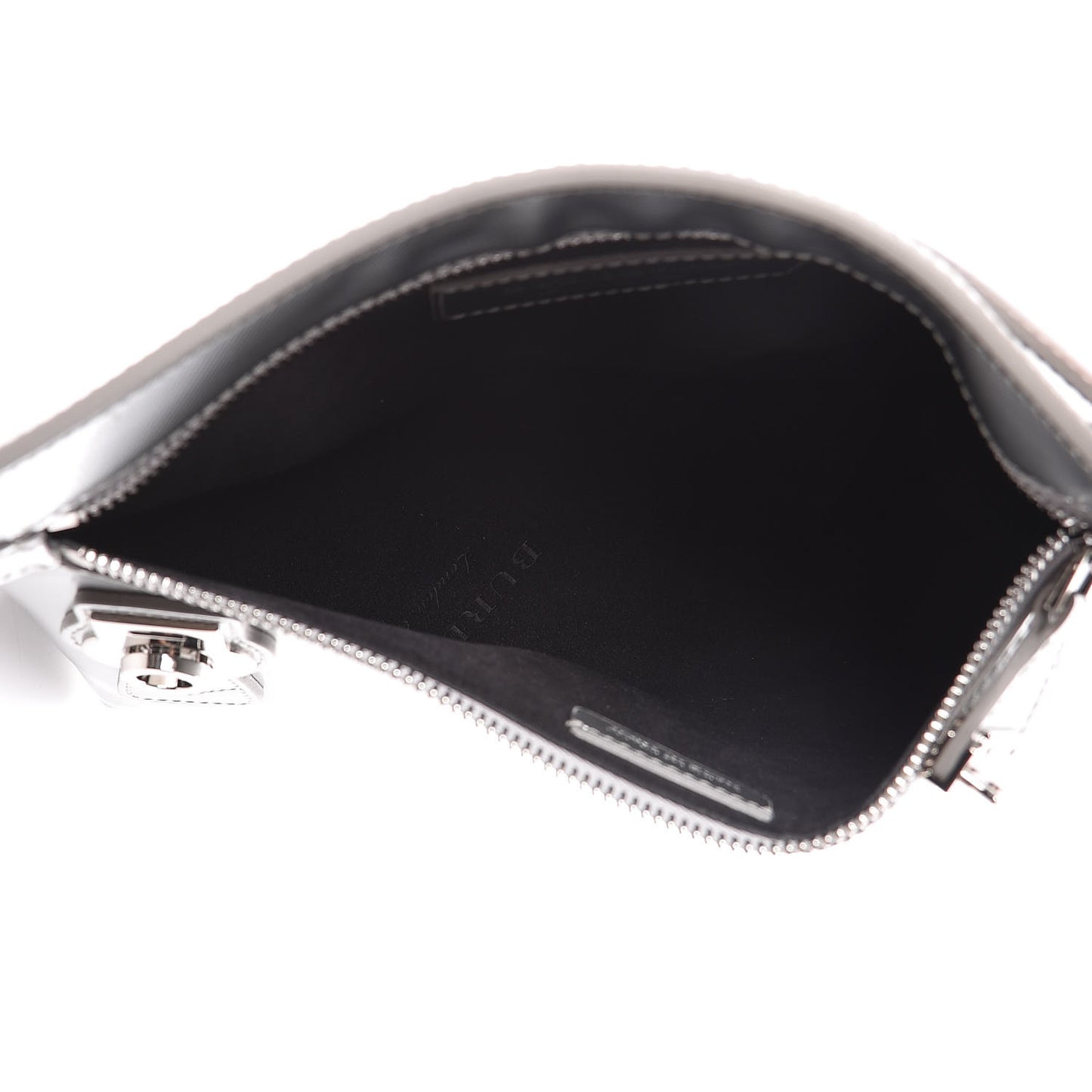 Metallic Trench Calfskin Medium Zip Lock Pouch Silver