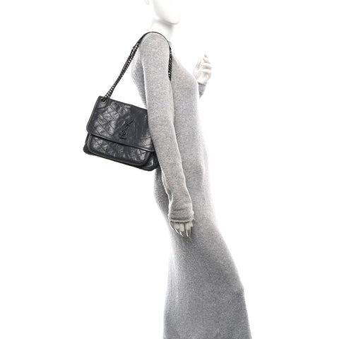 Crinkled Calfskin Matelasse Monogram Medium Niki Chain Satchel Storm