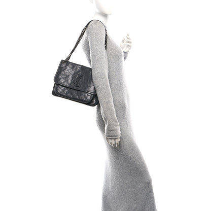 Saint Laurent Crinkled Calfskin Matelasse Monogram Medium Niki Chain Satchel Storm 2 of 10