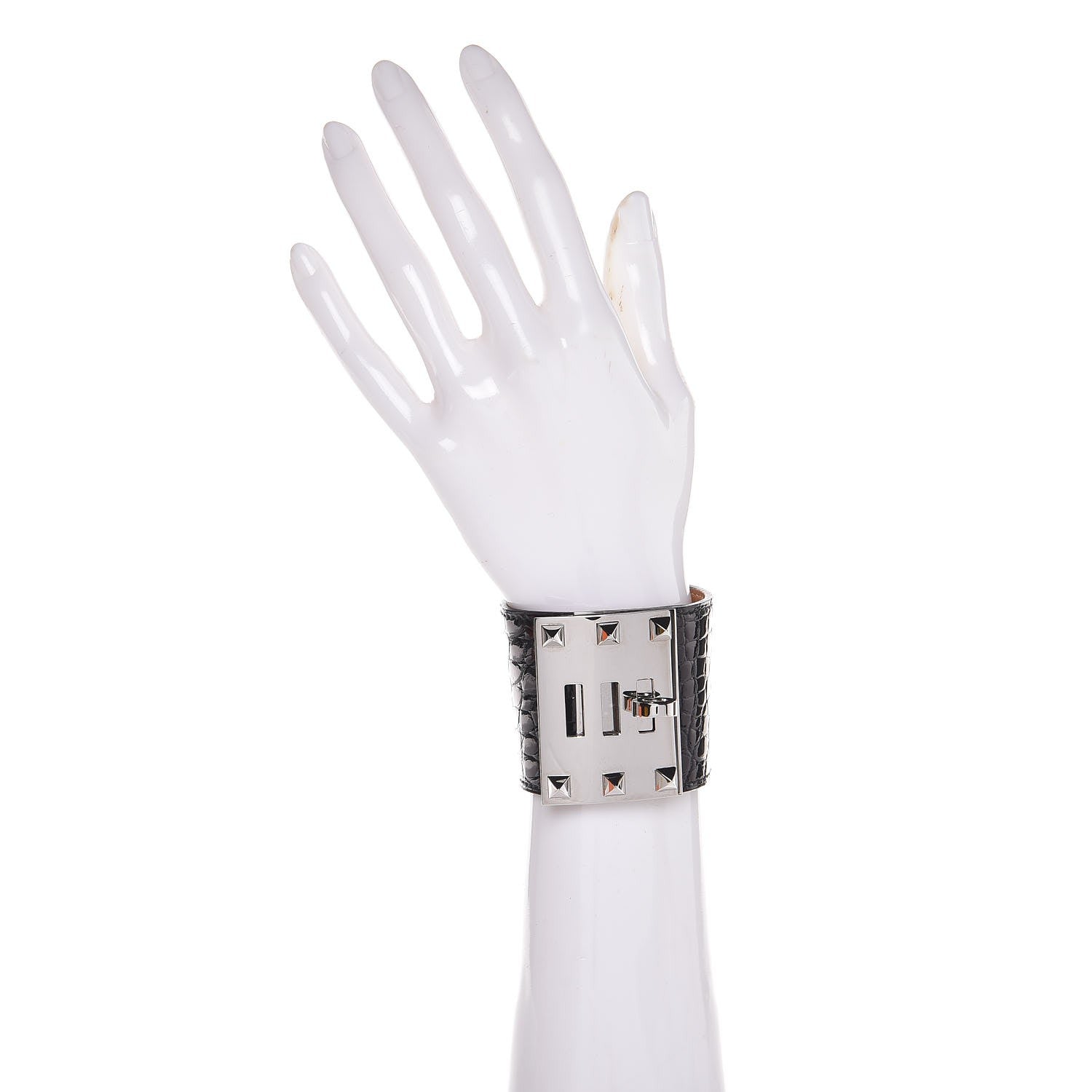 Hermes Shiny Alligator Kelly Extreme S Bracelet Black 2 of 7