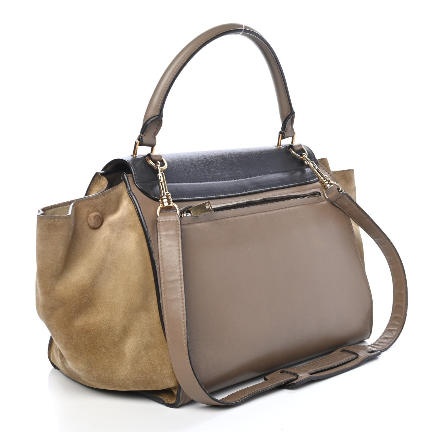Celine Calfskin Suede Medium Tri-Color Trapeze Olive 2 of 4