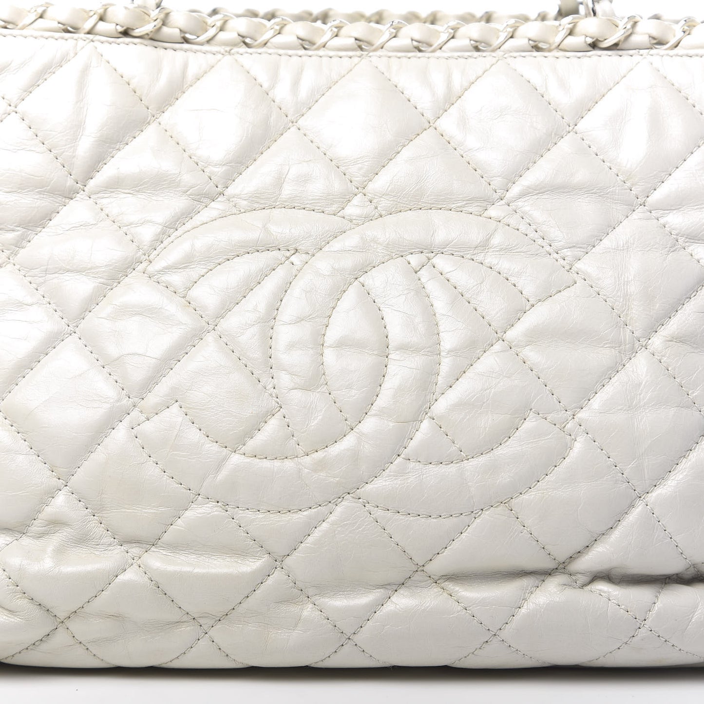 Glazed Calfskin Quilted Small Chain Me Tote Dark White