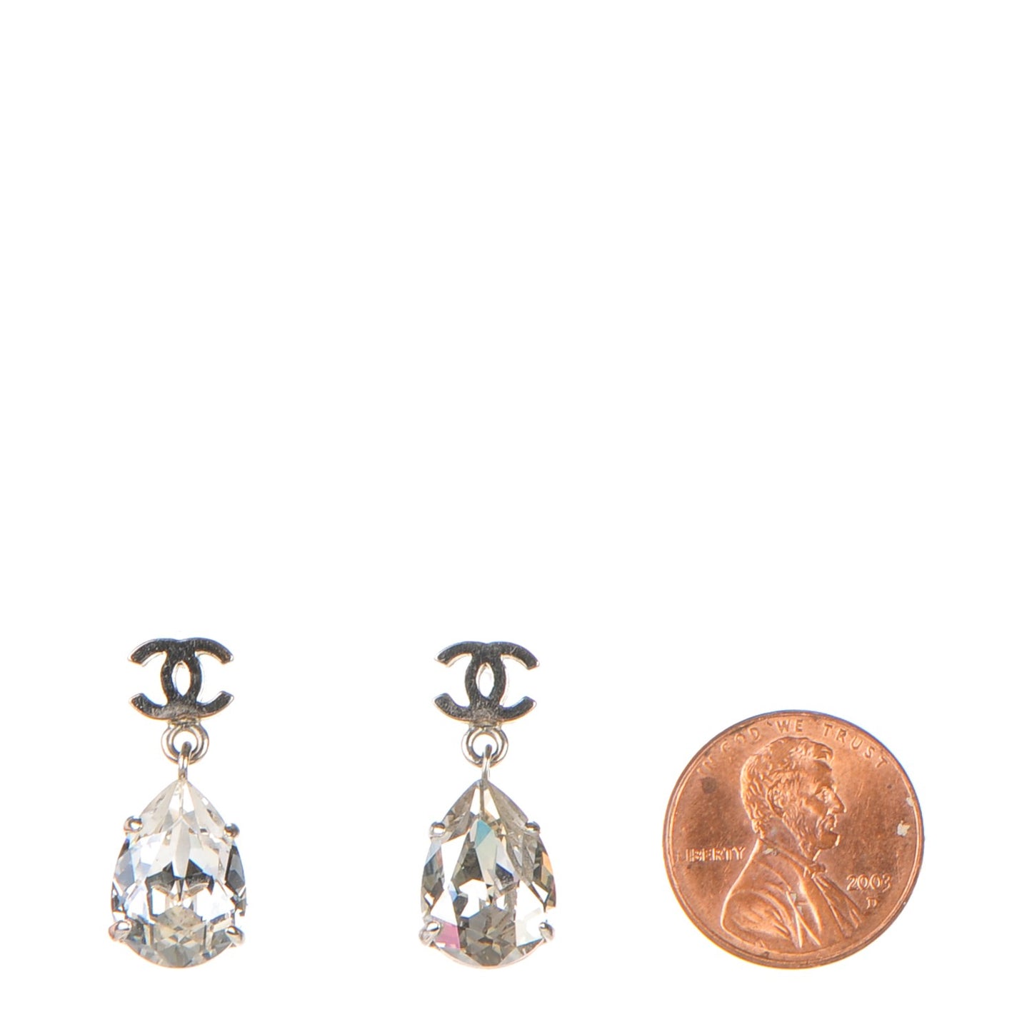 Crystal CC Drop Earrings Silver