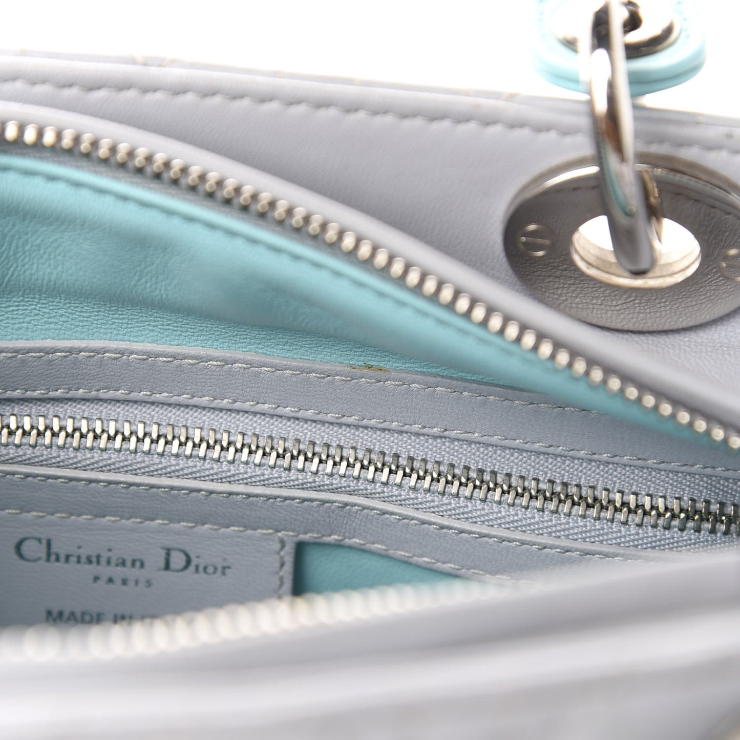 Lambskin Cannage Medium Bi-Color Lady Dior Grey Turquoise