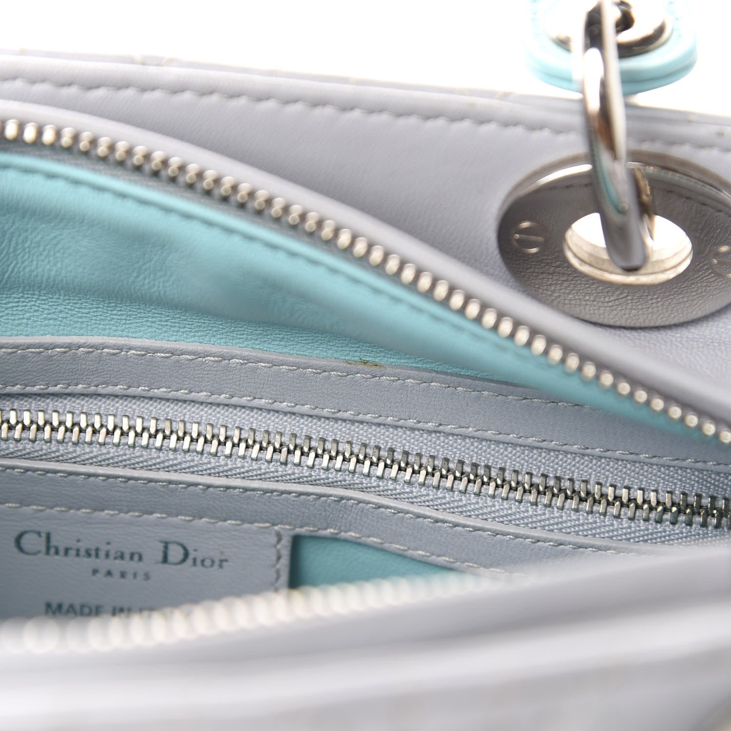 Christian Dior Lambskin Cannage Medium Bi-Color Lady Dior Grey Turquoise 8 of 11