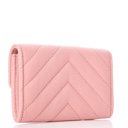 Chanel Caviar Chevron Quilted Flap Card Holder Pink 3 of 8