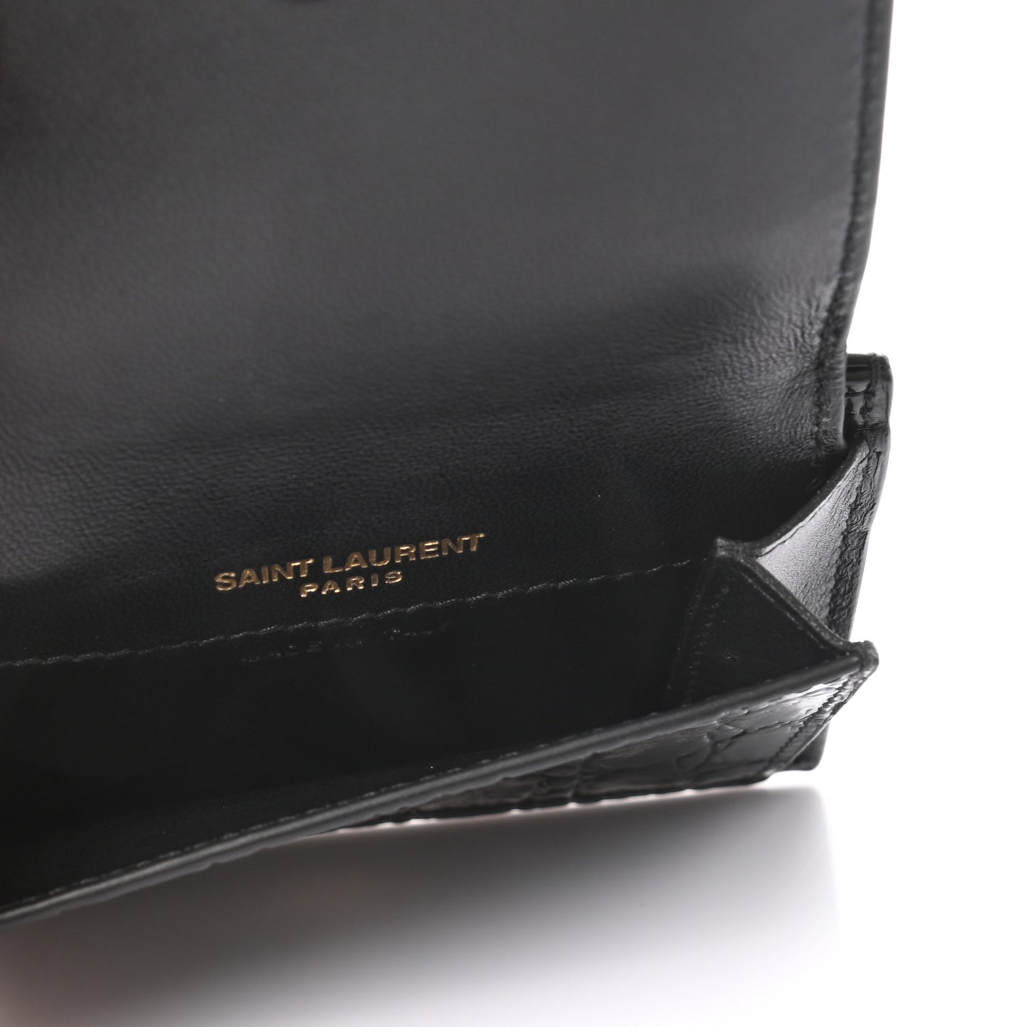Calfskin Crocodile Embossed Monogram Coin Pouch Black