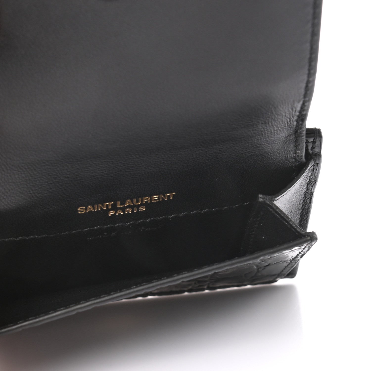 Saint Laurent Calfskin Crocodile Embossed Monogram Coin Pouch Black 5 of 6