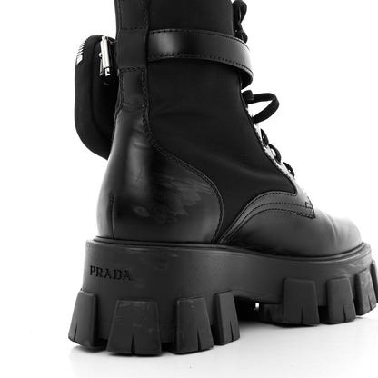 Prada Spazzolato Rois Nylon Metal Triangle Logo Monolith Pouch Pocket 55mm Boots 39 Black 10 of 13