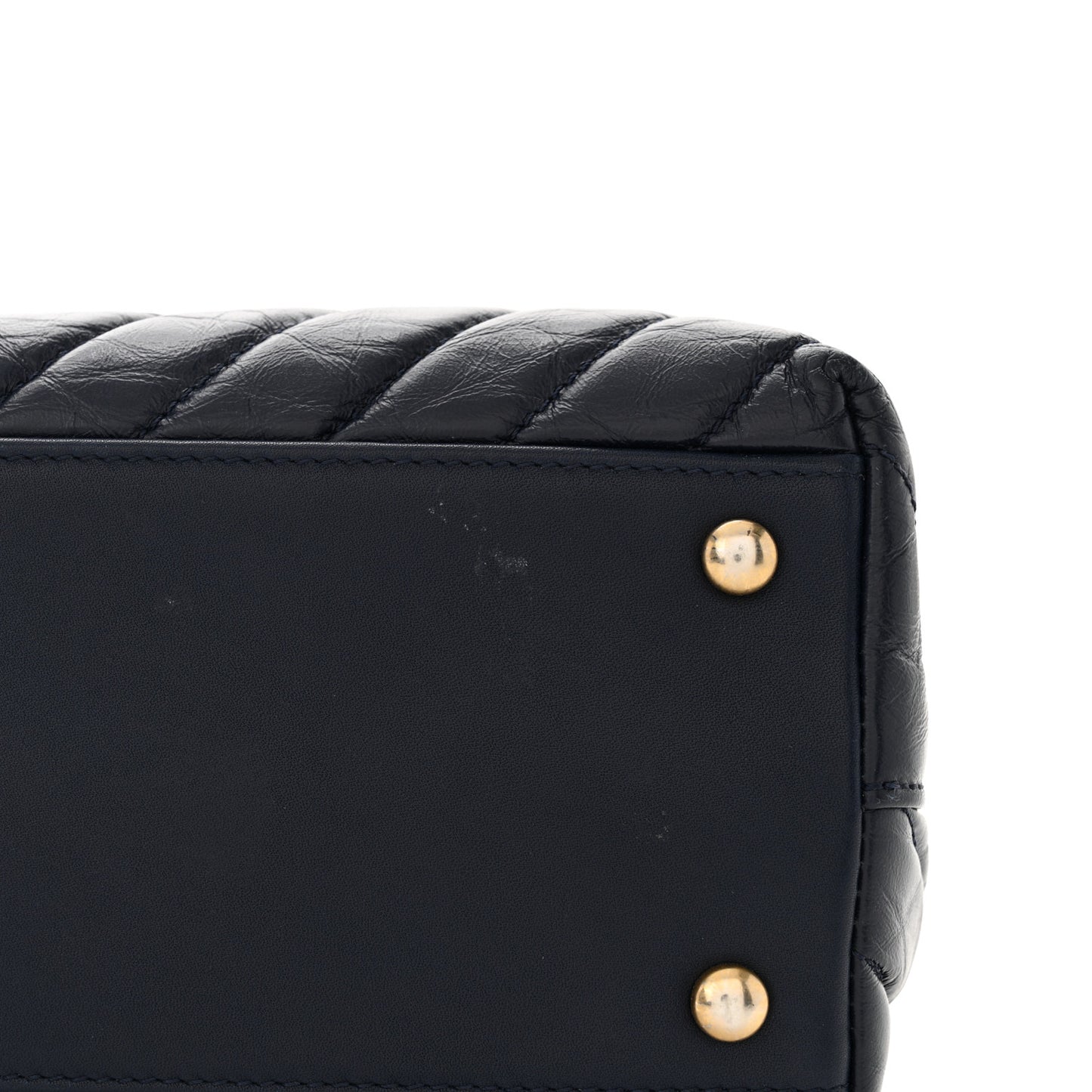 Aged Calfskin Elaphe Chevron Quilted Small Coco Handle Flap Navy