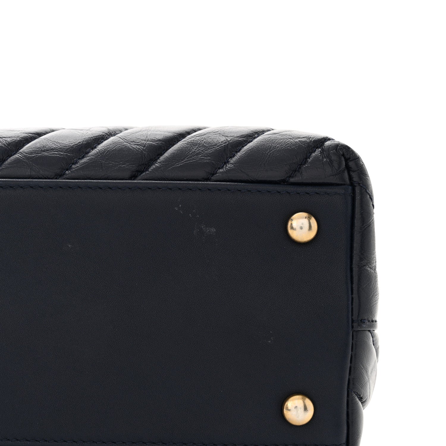 Chanel Aged Calfskin Elaphe Chevron Quilted Small Coco Handle Flap Navy 16 of 16