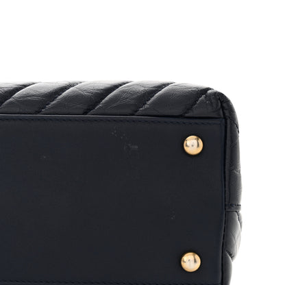 Chanel Aged Calfskin Elaphe Chevron Quilted Small Coco Handle Flap Navy 16 of 16